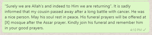 Islamic funeral invitation messages