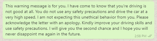 Warning message for unsafe driving