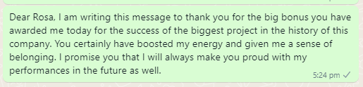 Thank you message for big bonus