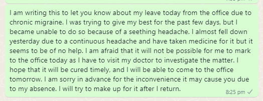 Headache leave message to office